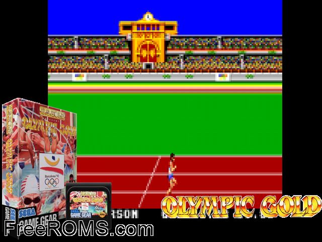 Olympic Gold - Barcelona '92 Game Gear game showing 3D box cover and gameplay screenshot